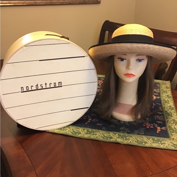 Vintage Nordstrom Straw Black Grosgrain Ribbon Sun Hat - Picture 9 of 14